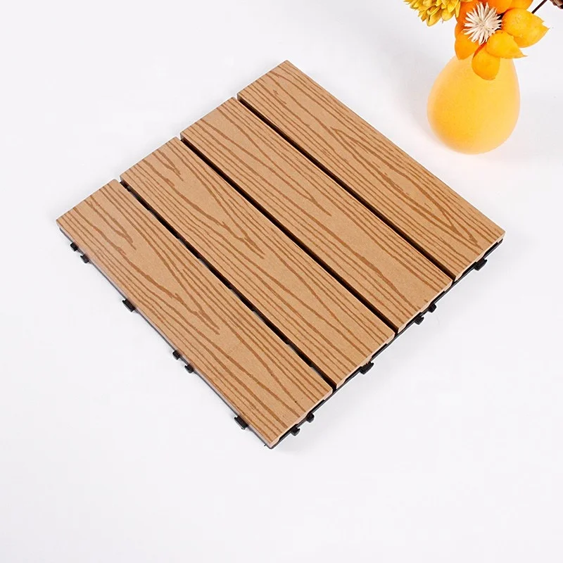Waterproof Wood Grain Flooring WPC Deck Tiles For Balcony Garden Bathroom Living Room