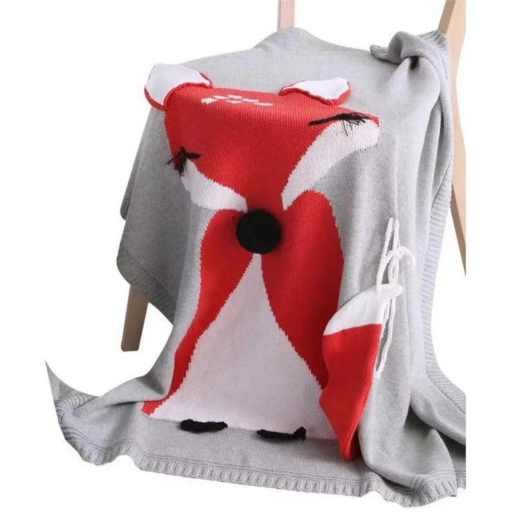 
Super soft 100% cotton 3D bunny animal blanket Baby Rabbit Fox knitted Blanket cotton throw blanket for baby 