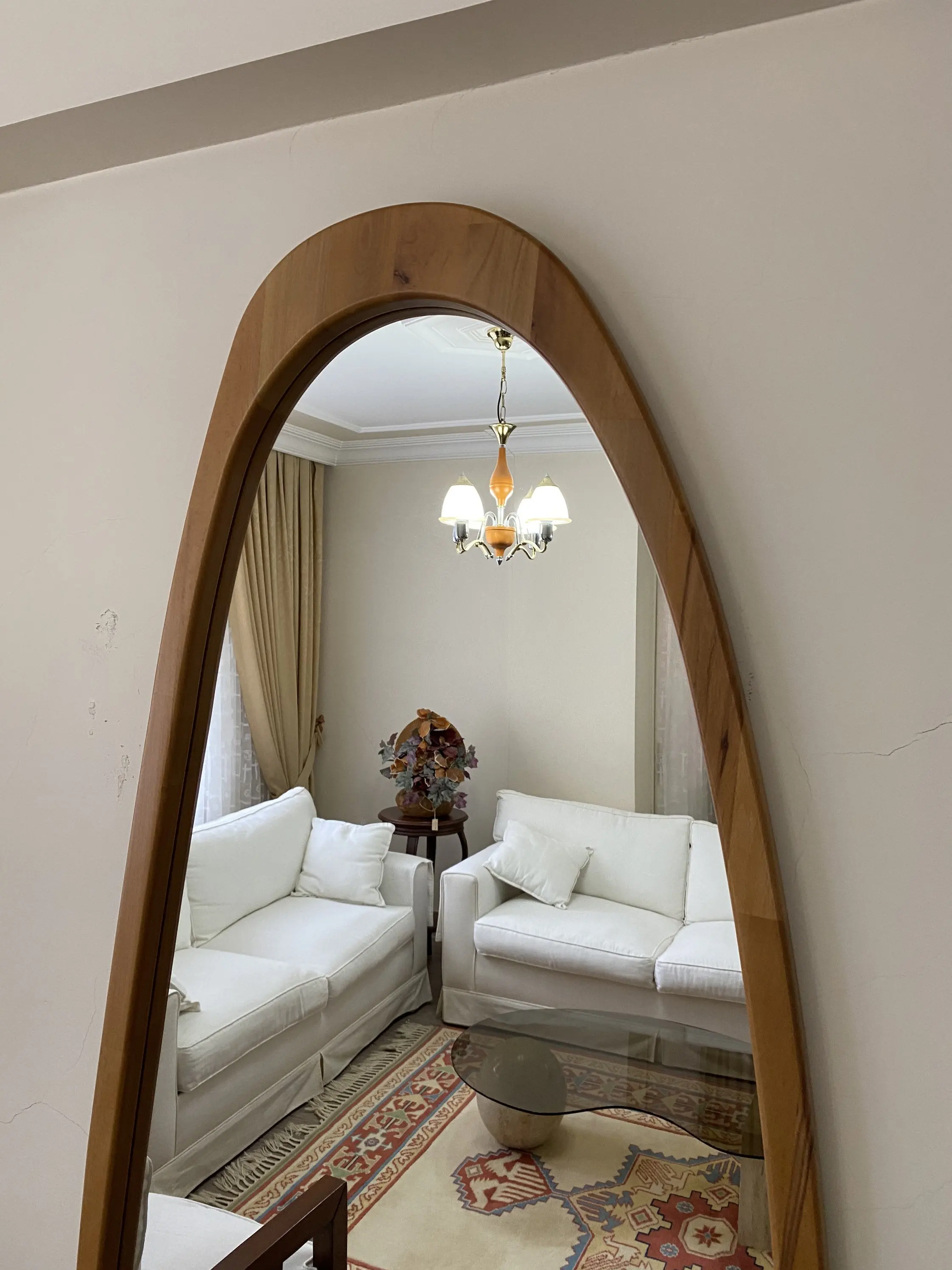 Custom Asymmetrical Floor Full Body Wood Wall Mirror Full Length Irregular Wood Framed Mirror for Bedroom