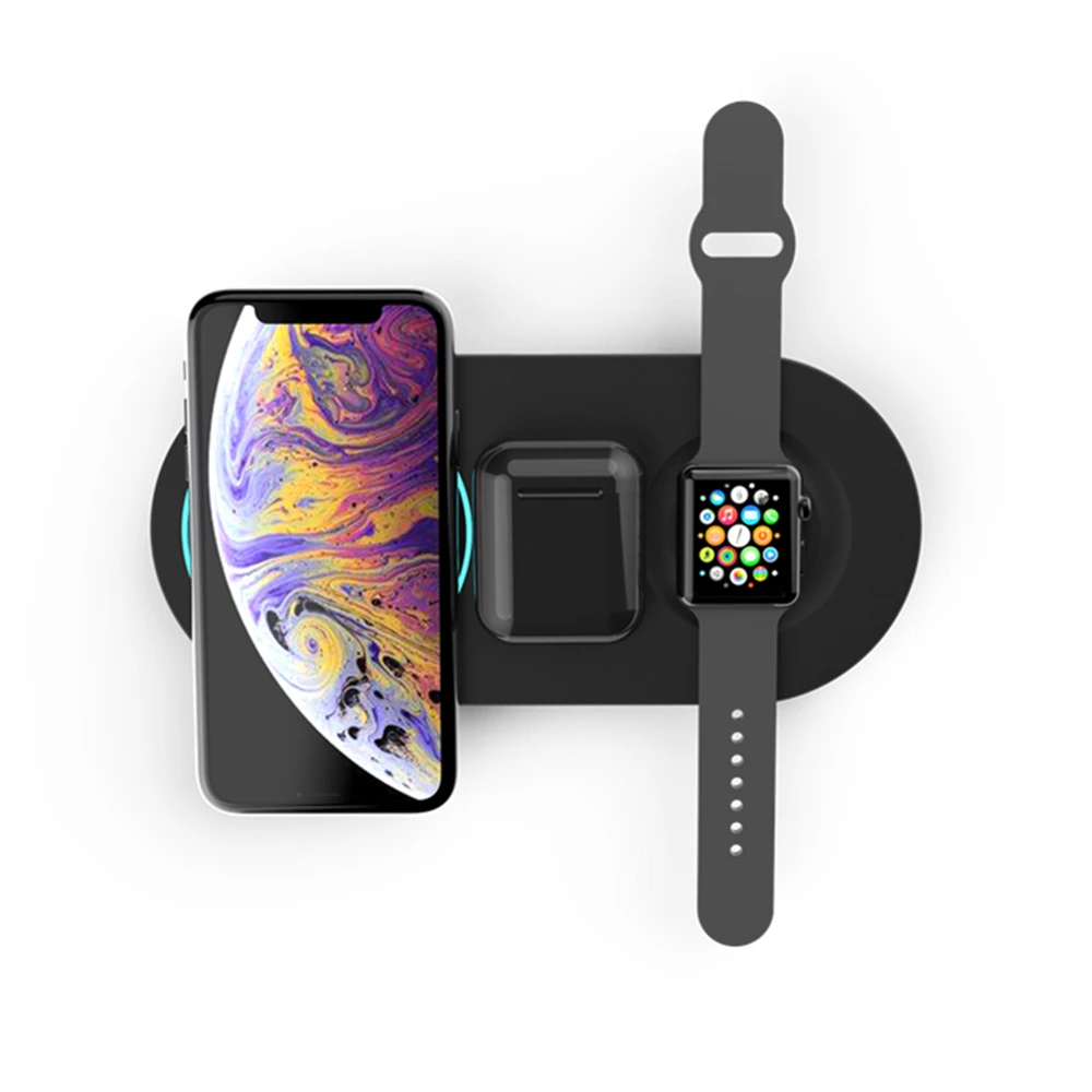 Беспроводное зарядное устройство MIQ 3 в 1 10 Вт подставка для Apple Watch/Mobile Phone/air pods встроенная зарядная панель с