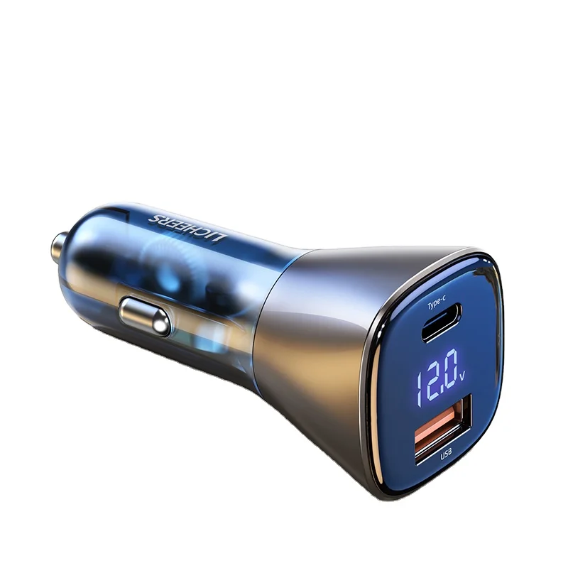 LICHEERS New Dual Usb Multi-Functi Super Power 63W PD3.0+QC3.0 Auto Fast Charging Type-C Transparent Digital Display For iPhone