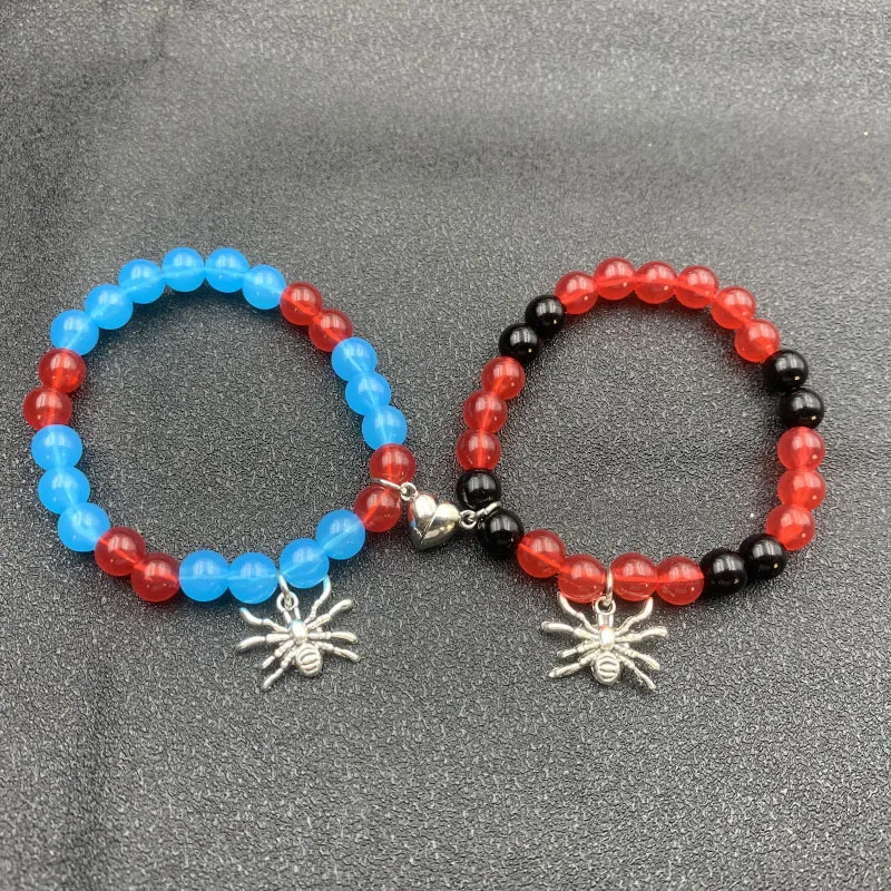 Finetoo Fashion Glass Beaded Love Heart Magnetic Couple Bracelet Elastic Guitar Star Pendant Bracelet for Women Men