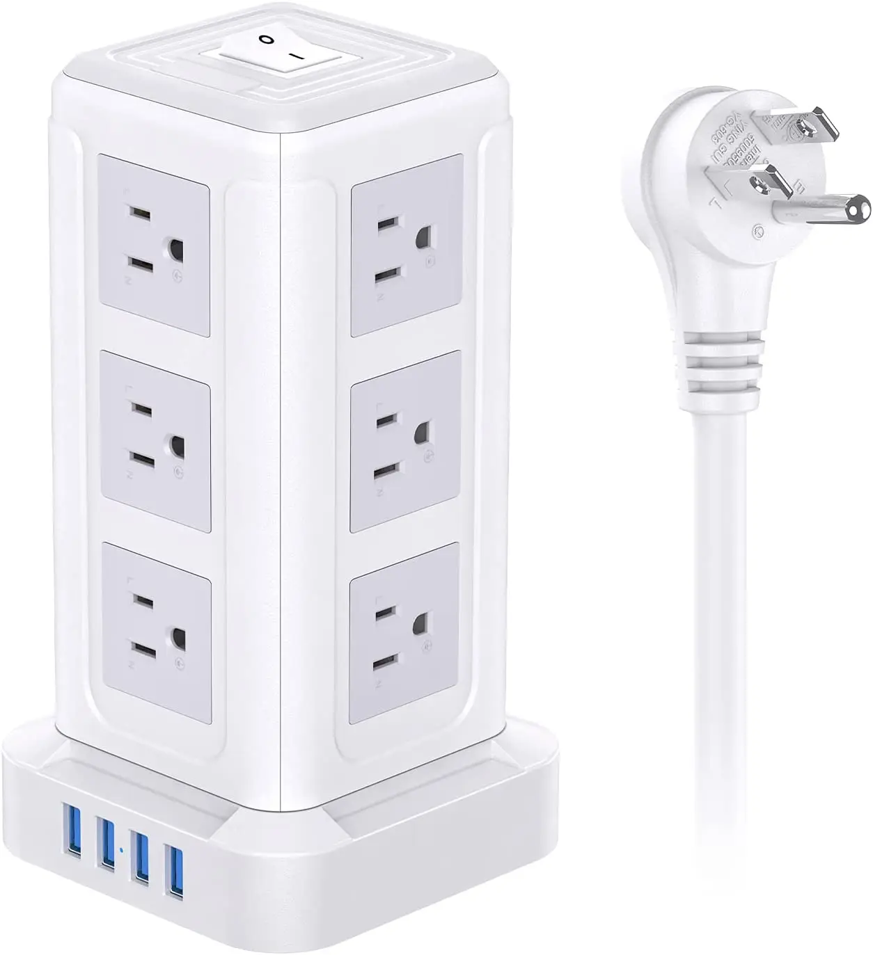 Vertical Smart Tower Mains Power Strip Extension Socket 4 USB Port Adapter Multifunction Electrical With Switch