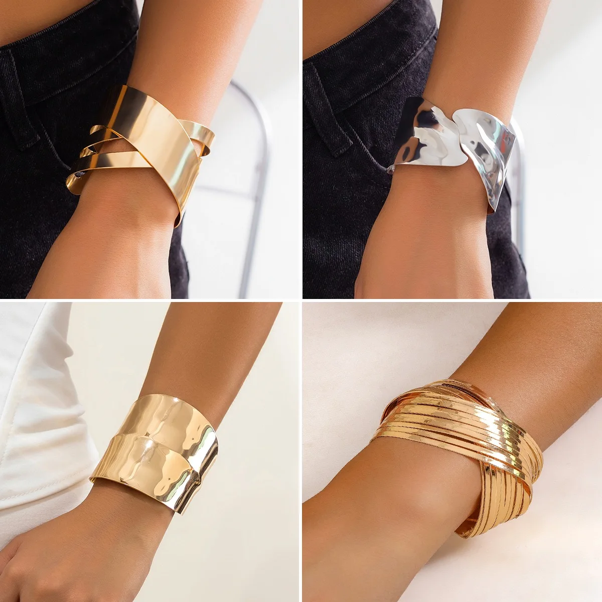 New arrival gold plated Hollow smooth cross wide geometric bangle bracelet for women