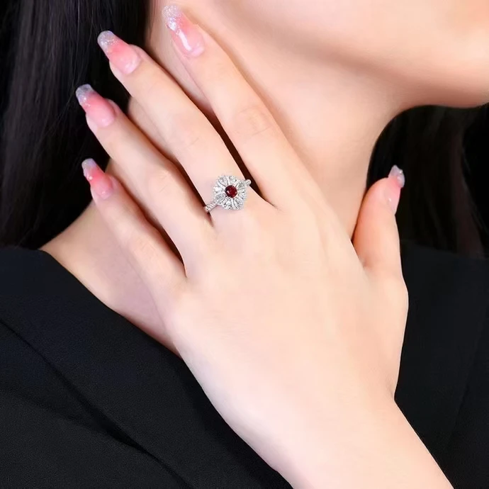 MEDBOO Fine Jewelry Custom Solid 18k White Gold 0.48 Carats Jewellery Natural Myanmar Gemstone Unheated Ruby Ring/Pendant
