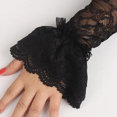 Black and white apricot powder double-layer lace cuff decoration long lace big stretch sweater hand sleeve female