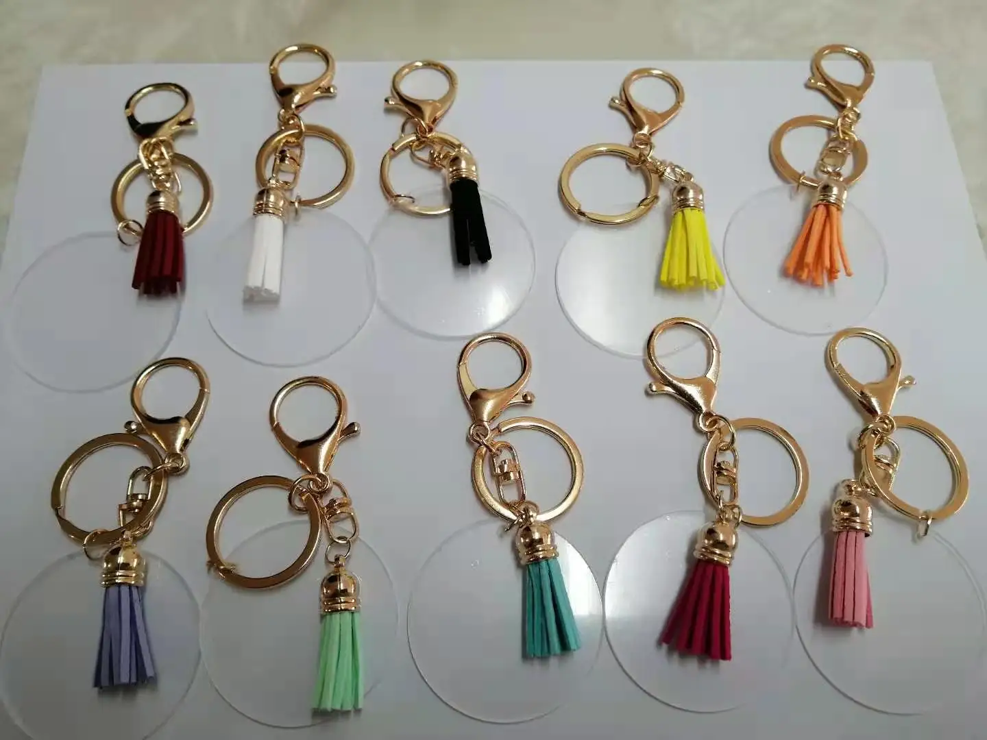 Acrylic Clear Round Keychain With Tassels Lobster  Circle Monogram Gold Keychain