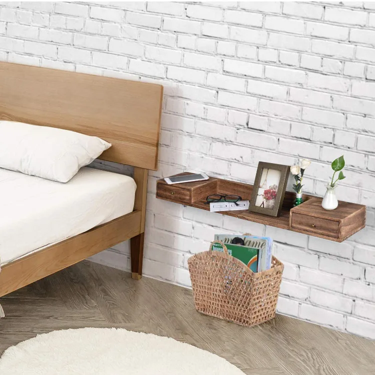 
Hot sale rustic natural carbonized black floating shelf with drawer multi purpose floating shelf 