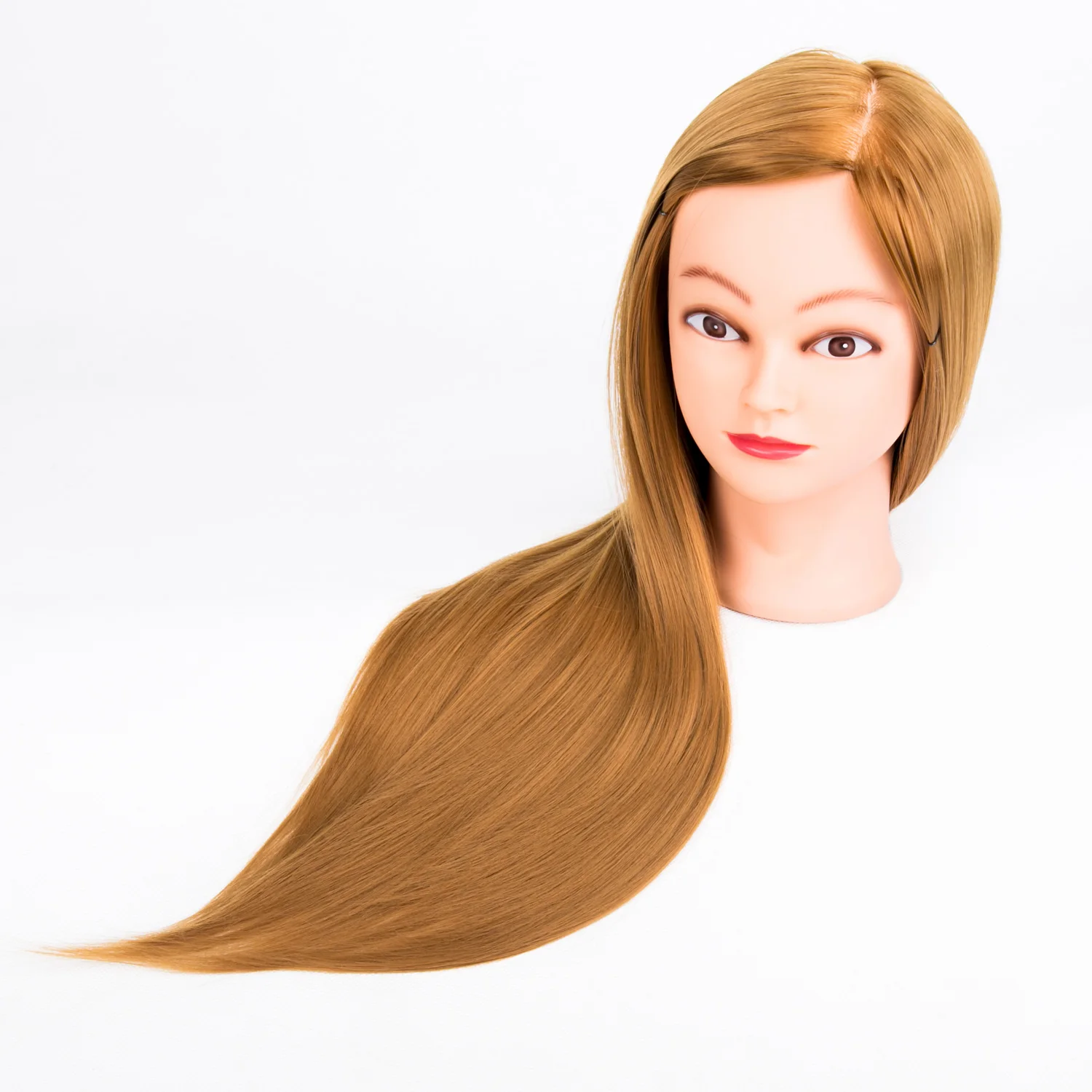 Female Synthetic Training Mannequin Manikin Head Wig Display Straight Golden Hair Table Mannequin Training Head For Hair Salon