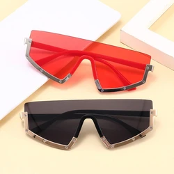 High Quality Fashion Trend Half Frame Metal Sunglasses Personality Punk One Piece Oversized Glasses for Men Women