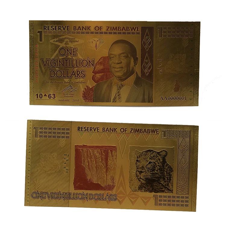 Wholesale Customizable Zimbabwe 100 Billion Trillion Quintillion Dollars Gold Plated Banknotes