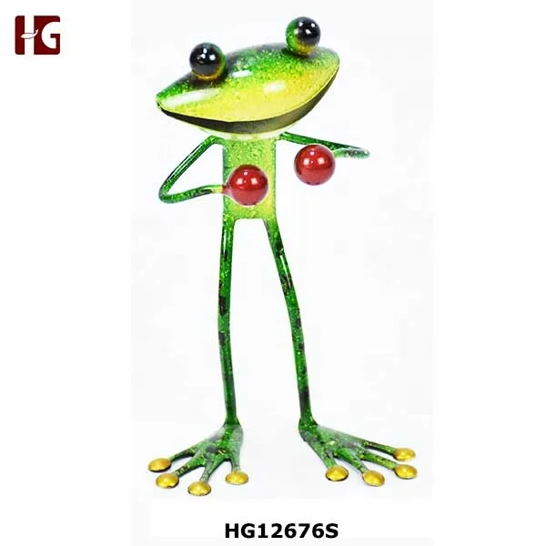 Iron interesting frog figurine metal home garden decoration
