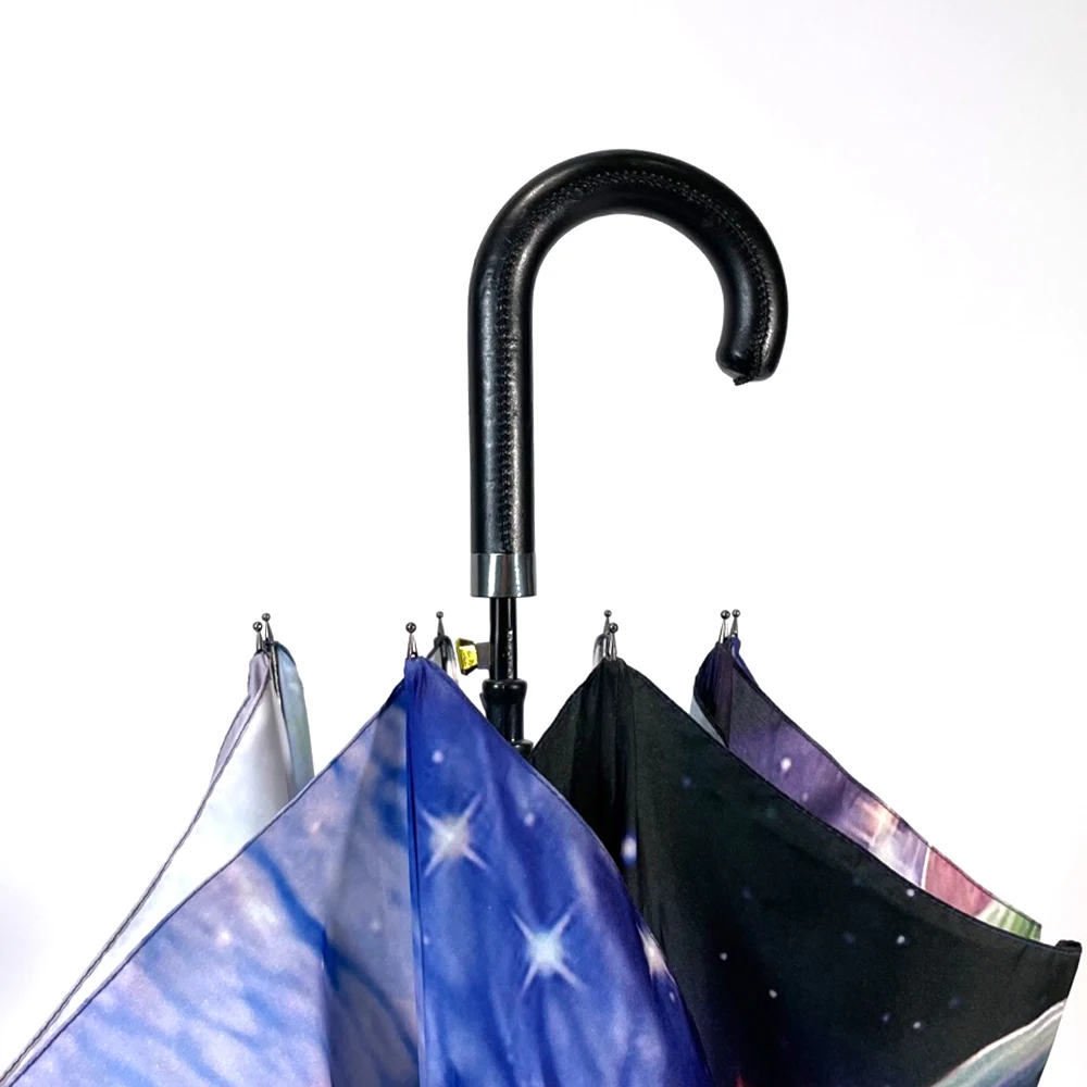 Ovida Custom Full Color Print Art Windproof Digital Photo Printing Straight Umbrella With Black Handle Hook