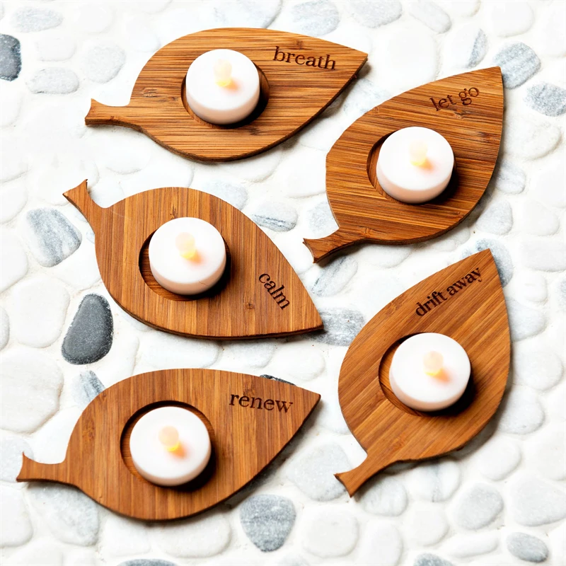 Factory Wholesale  Crafts Holder Handmade Engraved Candle Personalized Home Decoration Bamboo Wooden Tray