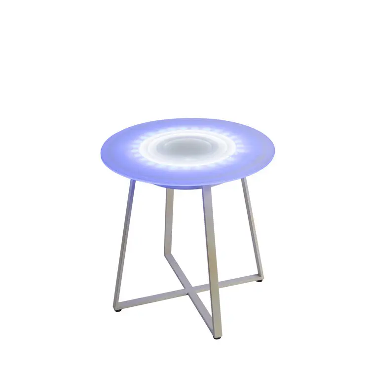 
Small White Luxury Classic Tempered Glass Top LED Smart Side Table Desk Set With Lamp 