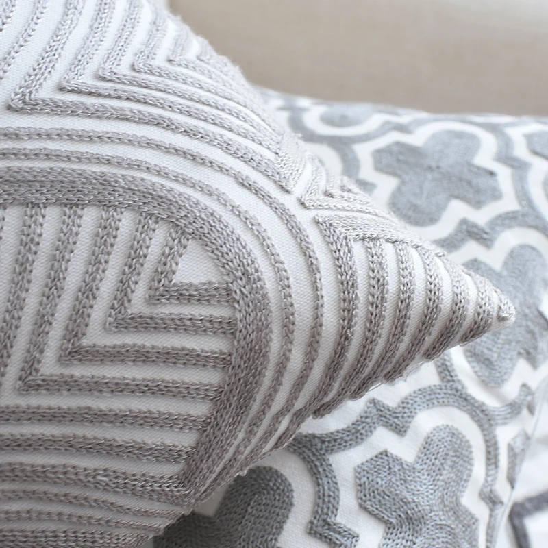 Hand Embroidery Cushion Cover European Luxury Geometric Embroidered Throw Pillow Cover Decoration Pillow for Couch 18*18 inch