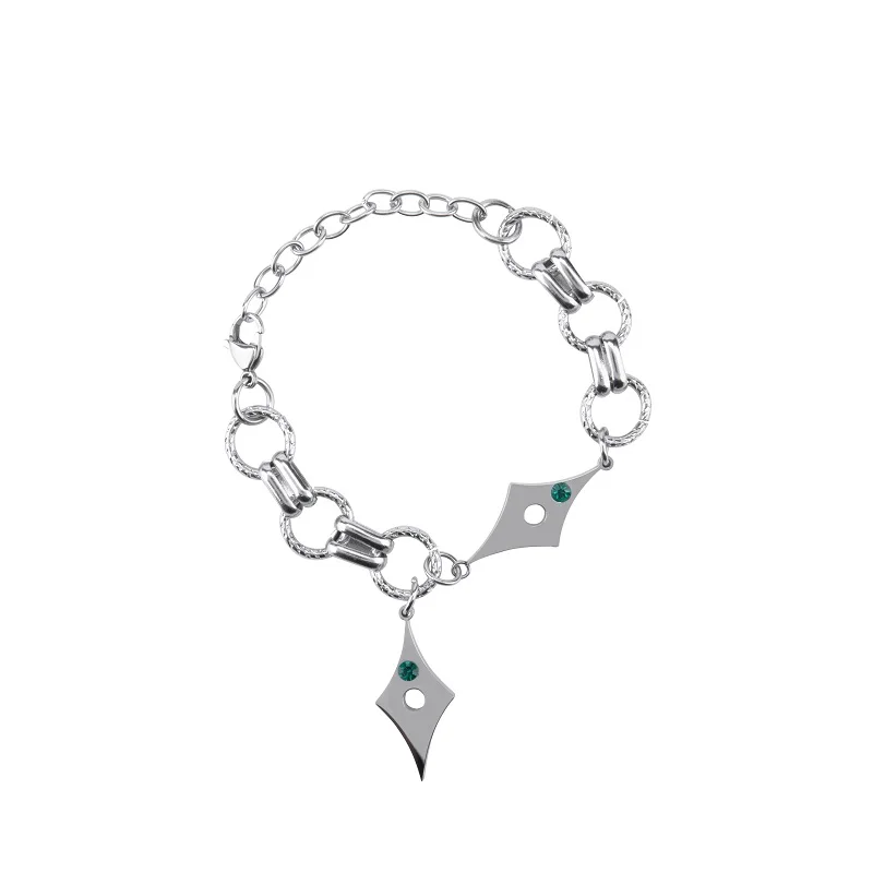 VAF 16+5cm Rhombus Shaped Green Zirconia Chunky Link Bracelet Stainless Steel High Quality Trend