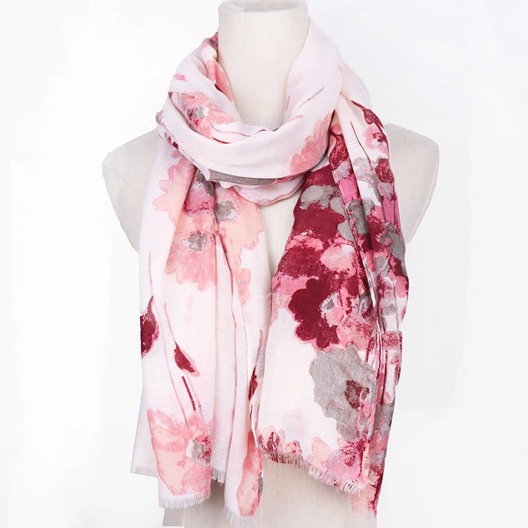 
polyester voile neckerchief twill spring floral print long scarf custom patchwork crinkle shawl chiffon scarves 