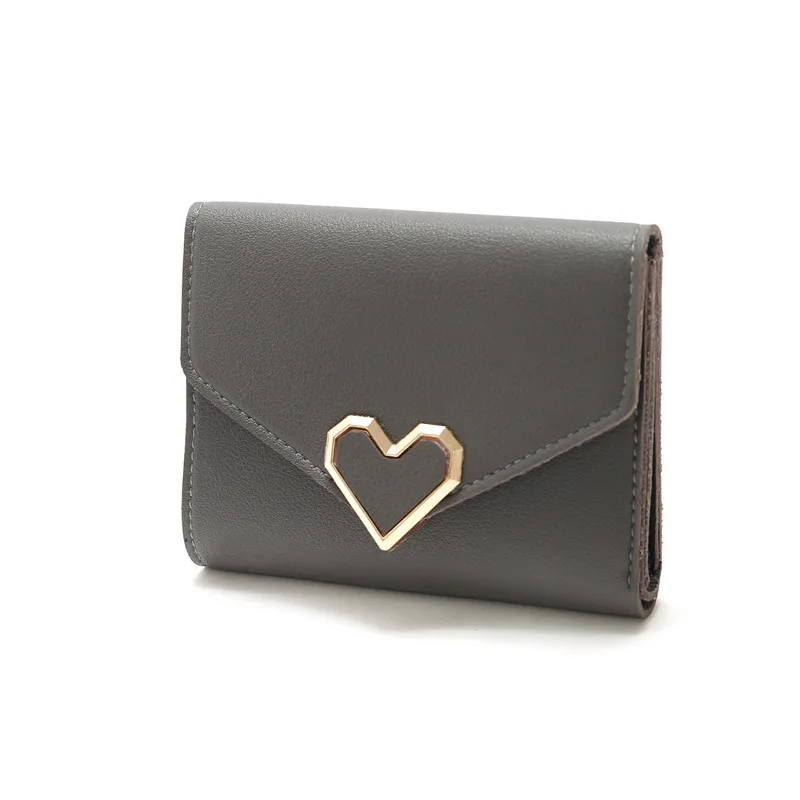 Cheap promotion vegetable leather wallet nice design heart shaped purse new ladies short wallet