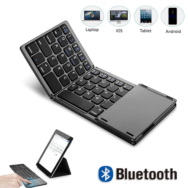 2022 New Portable Mini Three Folding Bluetooth Keyboard Wireless Foldable Touchpad Keypad for IOS Android Windows ipad Tablet