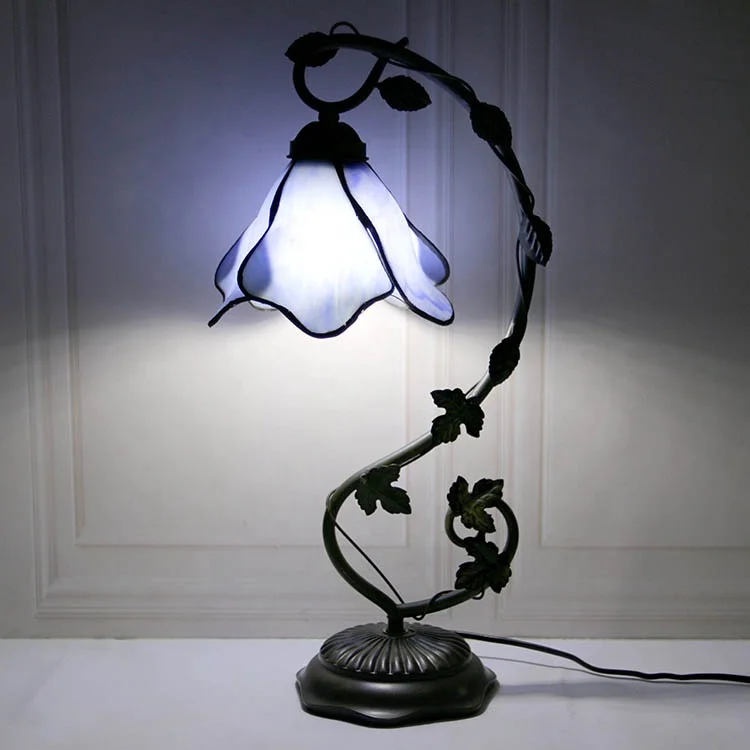 LongHuiJing Tiffany Stained Glass table lamp Bar Restaurant Crystal desk Lamps Mediterranean Blue Dragonfly Light
