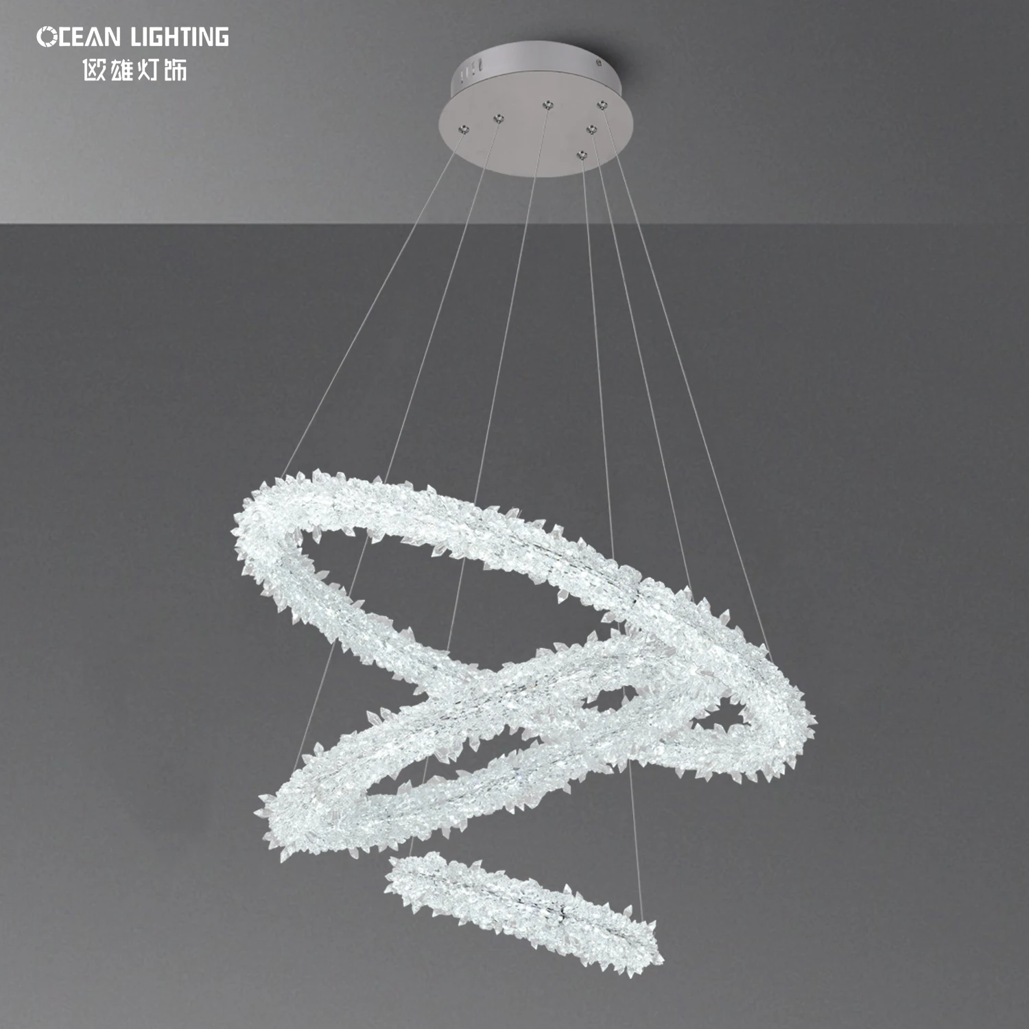 Custom 3 Rings Chandelier Indoor Hotel Household Designer Lustre Nordic Round Modern Crystal LED Pendant Light For Restaurant