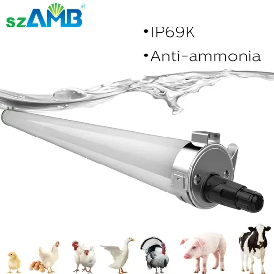130lm/w  DImmable Waterproof IK10 szAMB Tri-proof LED Light with 0-10V/Dali/triac dimming for Poultry Farm
