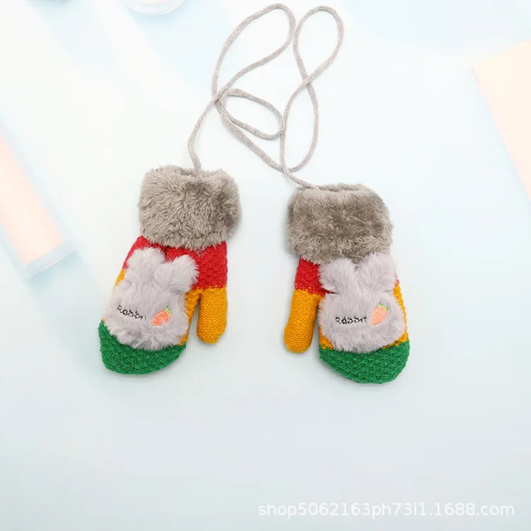 Autumn and winter smooth student neutral children warmth and thick plus fleece clothing plush halter mittens