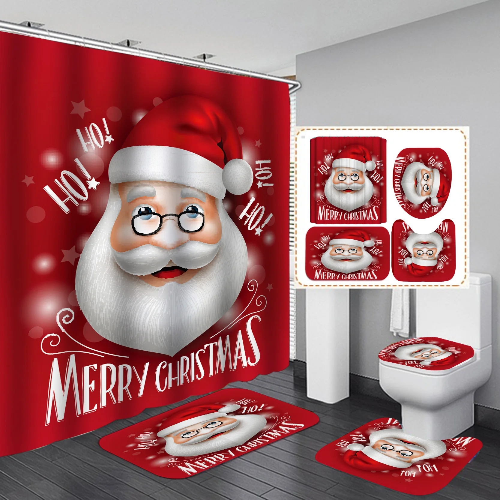 Merry Christmas Shower Curtain Christmas Home Decor Snowman Santa Claus Bathroom Curtain Polyester Fabric Waterproof Bath Screen
