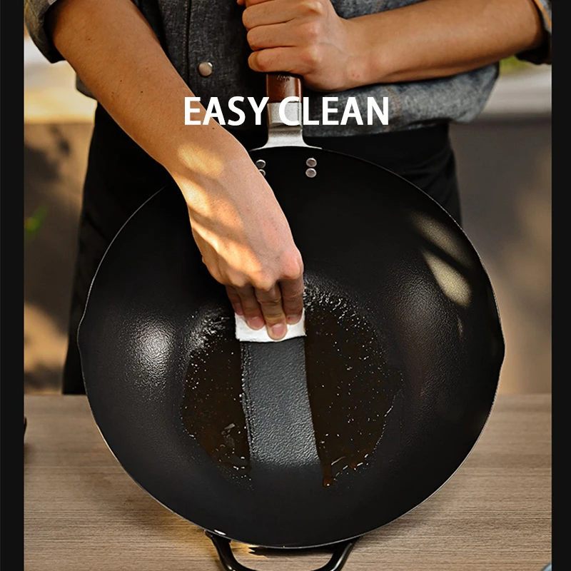 Durable Gas Induction Compatible Non-stick Chinese Wok Pan Non-coating Iron wok