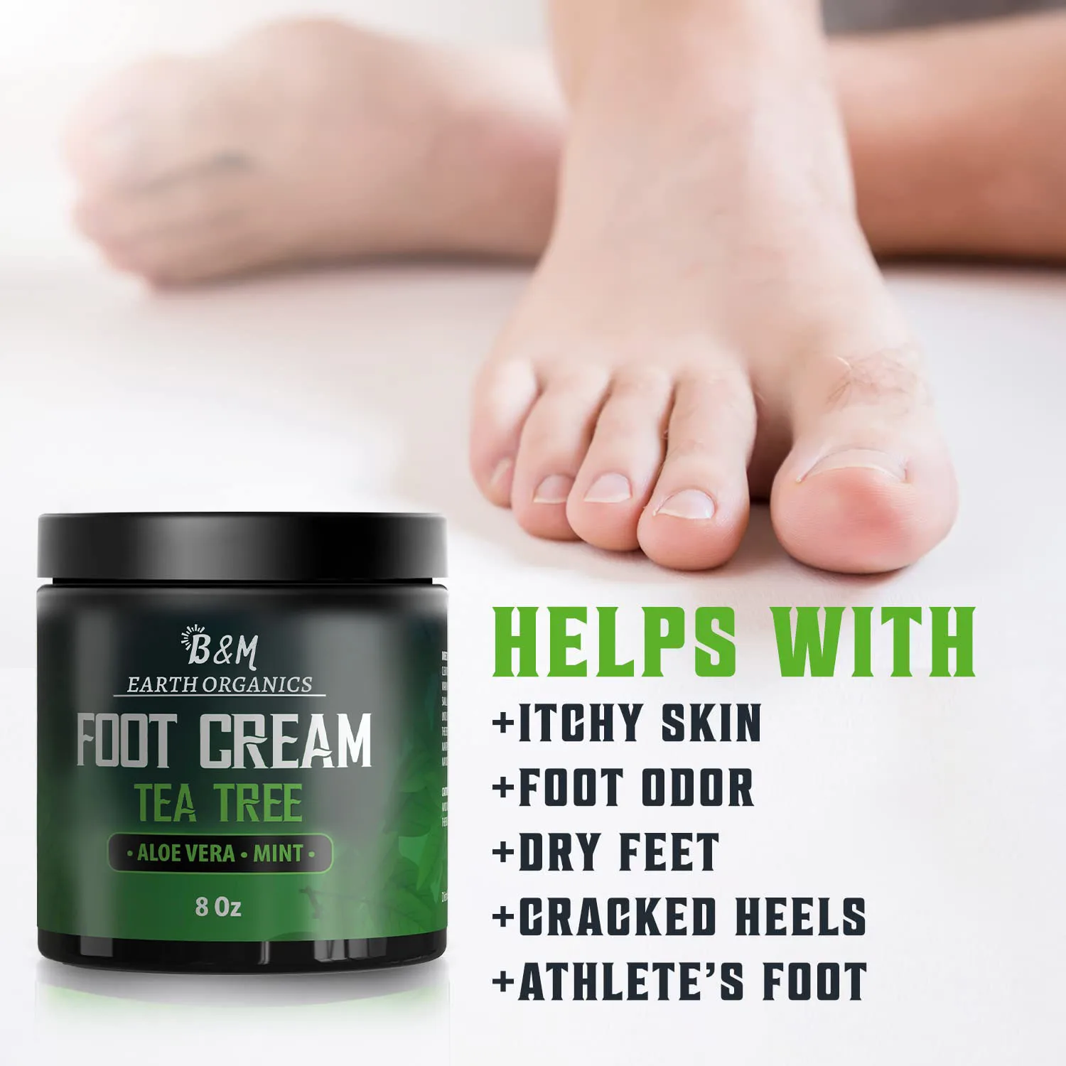 Tea Tree Foot Cream for Dry Cracked Heels Foot Balm Repair Cream with Aloe Vera and Mint