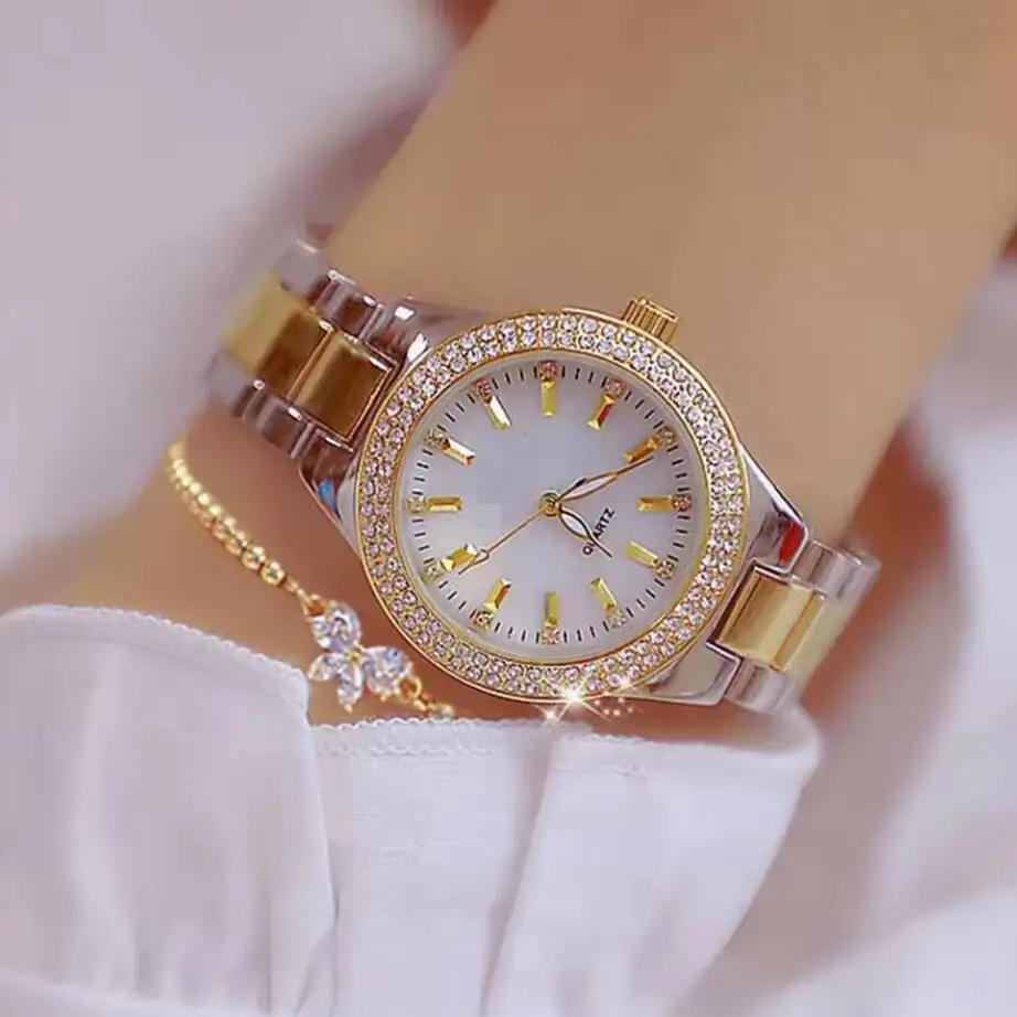 Ladies Wrist Watches Dress Gold Watch Women Crystal Diamond Watches Bracelet Set Stainless Steel Silver Clock Women WW058