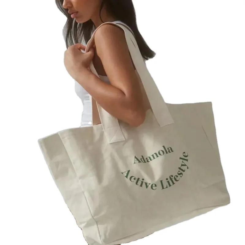 Lifestyle Large Eco Travel Beach Totebag Designer Custom Logo Printed Washable Cloth Blank Tote Cotton Shopping Canvas Bag