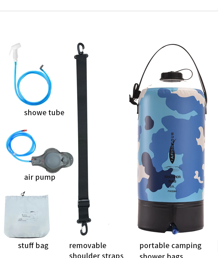 Shower Bag Outdoor Camping Traveling Hiking Portable Solar Heating 3 Gallons / 10L PVC Shower Bag