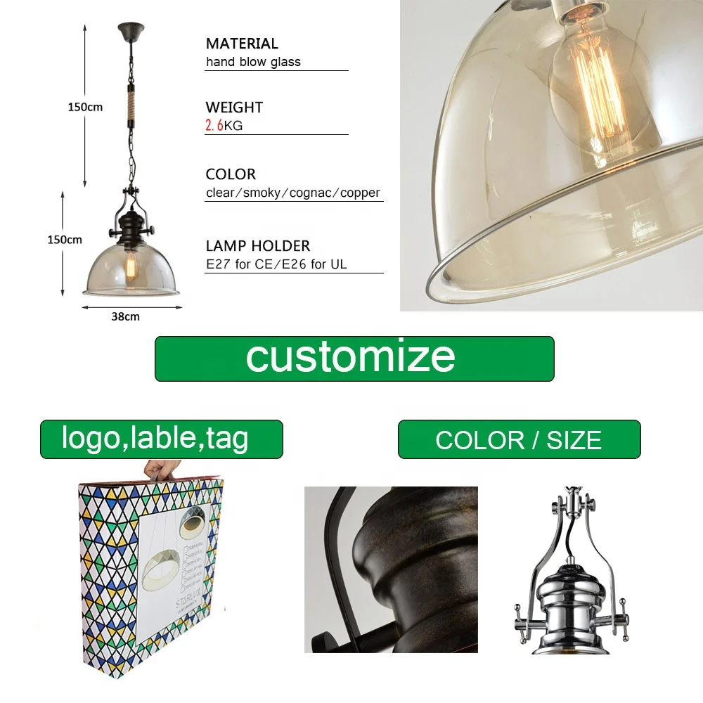 Nordic Modern Shipping Ceiling Led Glass Handmade Jute Light Dining Kitchen Island Pendant Light