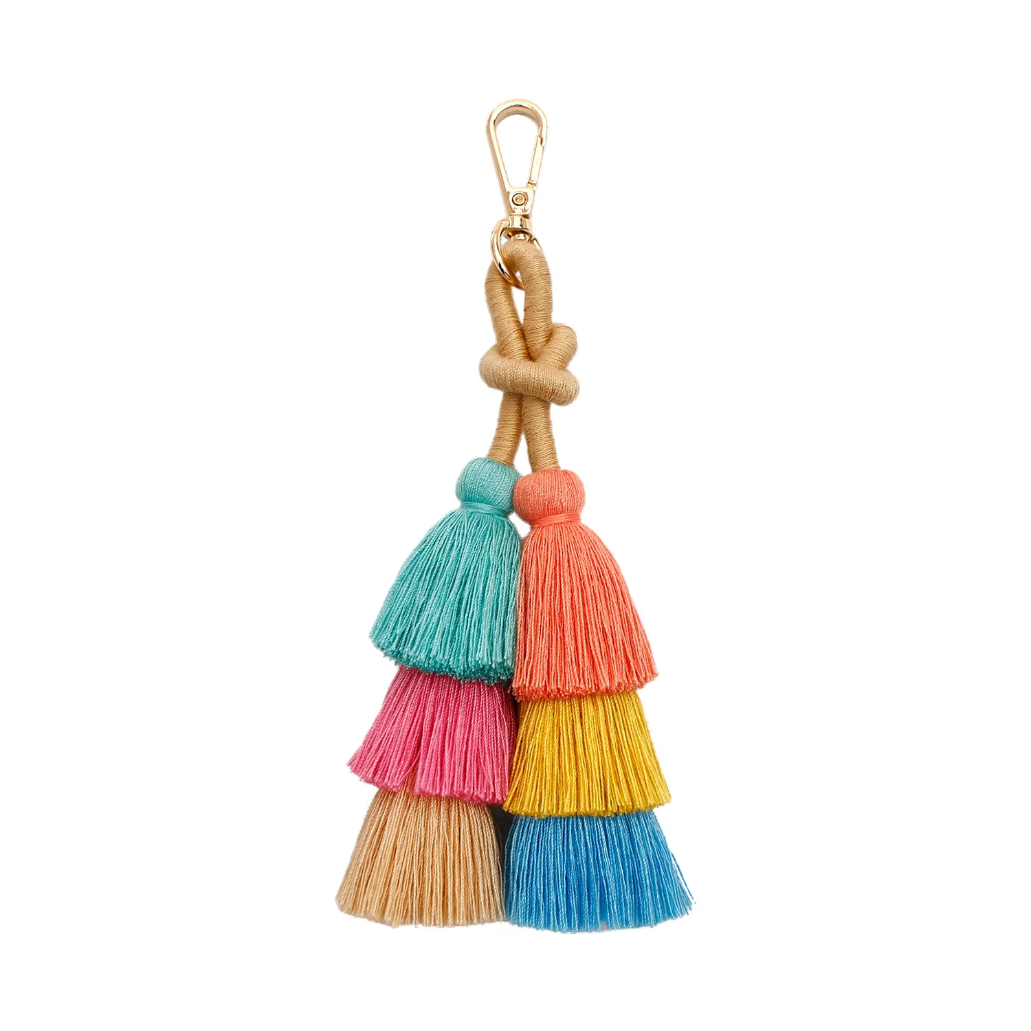Bohemian Multicolor Handmade Layered Tassel Keychain Simple Key Ring Fit Women Girls Handbag Accessories Jewelry Gift