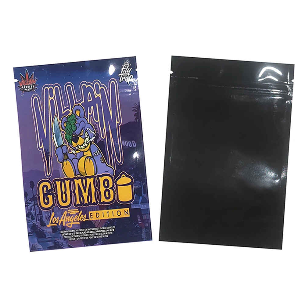 Custom Print Black Front Clear Transparency Food Packaging Foil Zip Lock Pouch Smell Child Proof Mylar Moisture Proof Bags 3.5