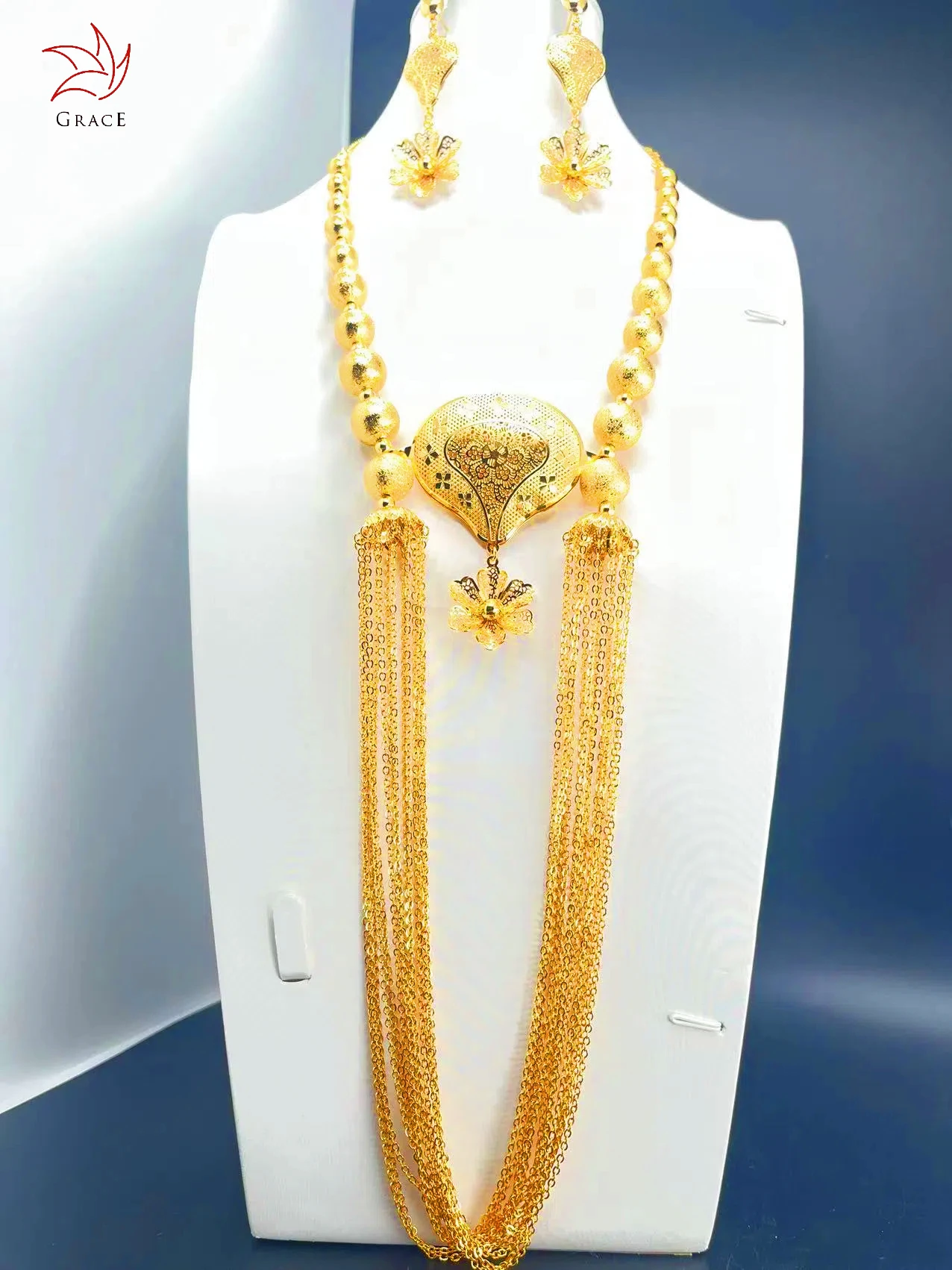 2024 New Round Bead Tassels Necklace Set Arabic Jewelry Dubai gold jewelry necklaces Wholesales Accessories For Women