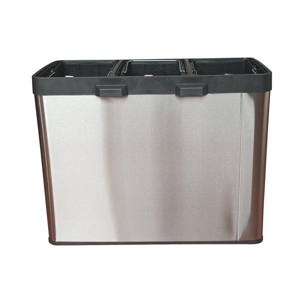 3 compartment high durability stainless steel trash can odorless with recyle kitchen penstand trash can