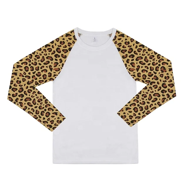 T Shirt Leopard Cheetah Raglan Made in Thailand Casual Sleeve Polyester for Sublimation Printing / Cotton Blank Men Jersey
