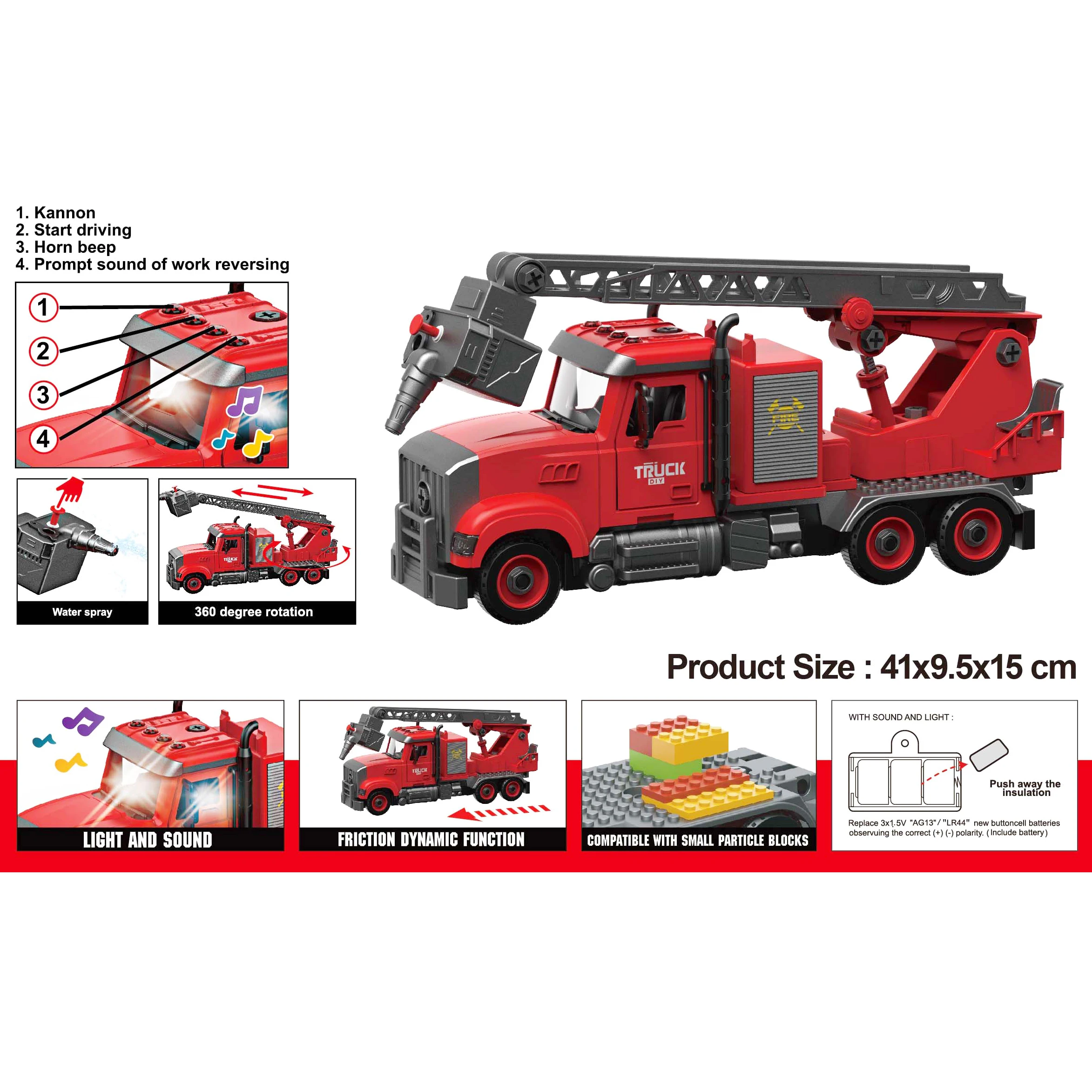 Boys Inertia Toy Other Toy Vehicle Diy Assemble Fire Engine Truck Friction Car Toy