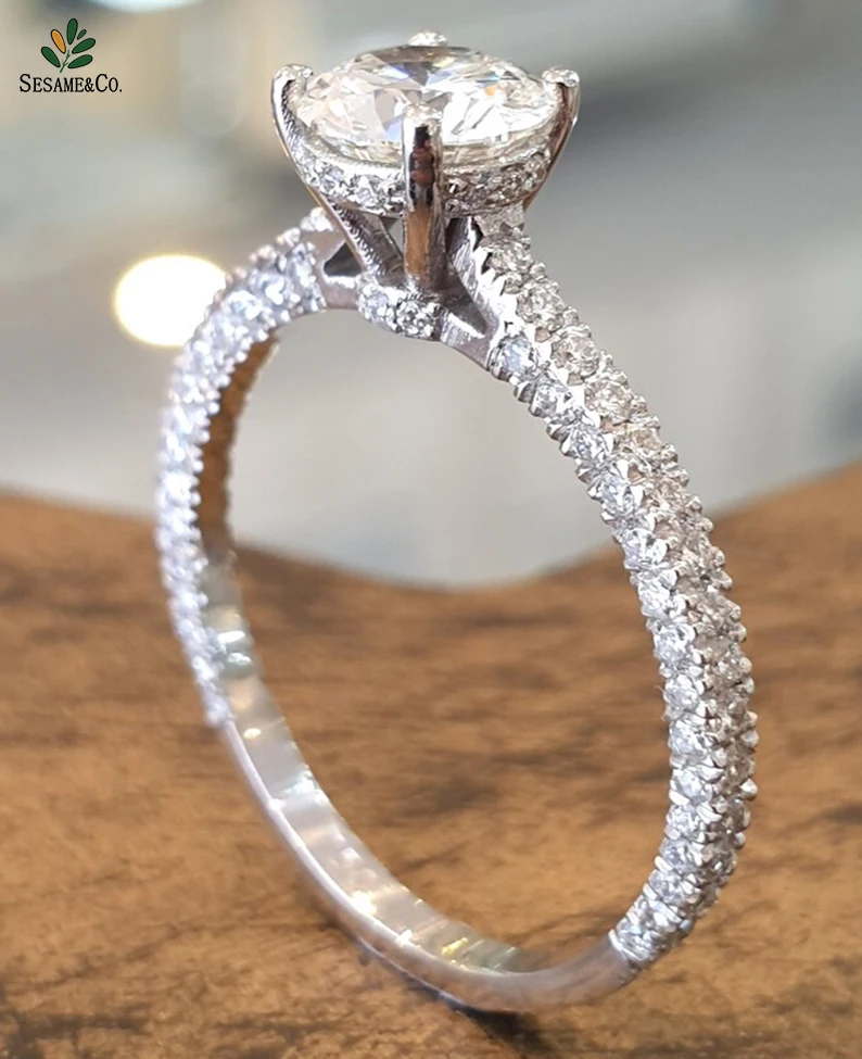 Unique Design Engagement Ring Diamond 18k White Gold Eternity Diamond Band Solitaire Diamond Engagement Rings For Women