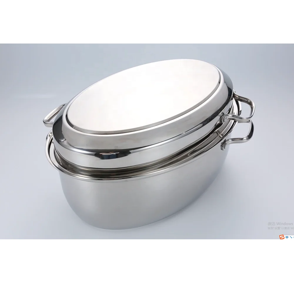 
induction stainless steel oval roaster with rack 