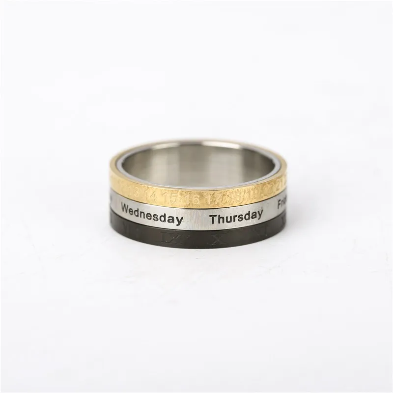 FanYue fashion INS ins product rotatable calendar clock time week stainless steel rings men women anxiety ring 2022 jewelry