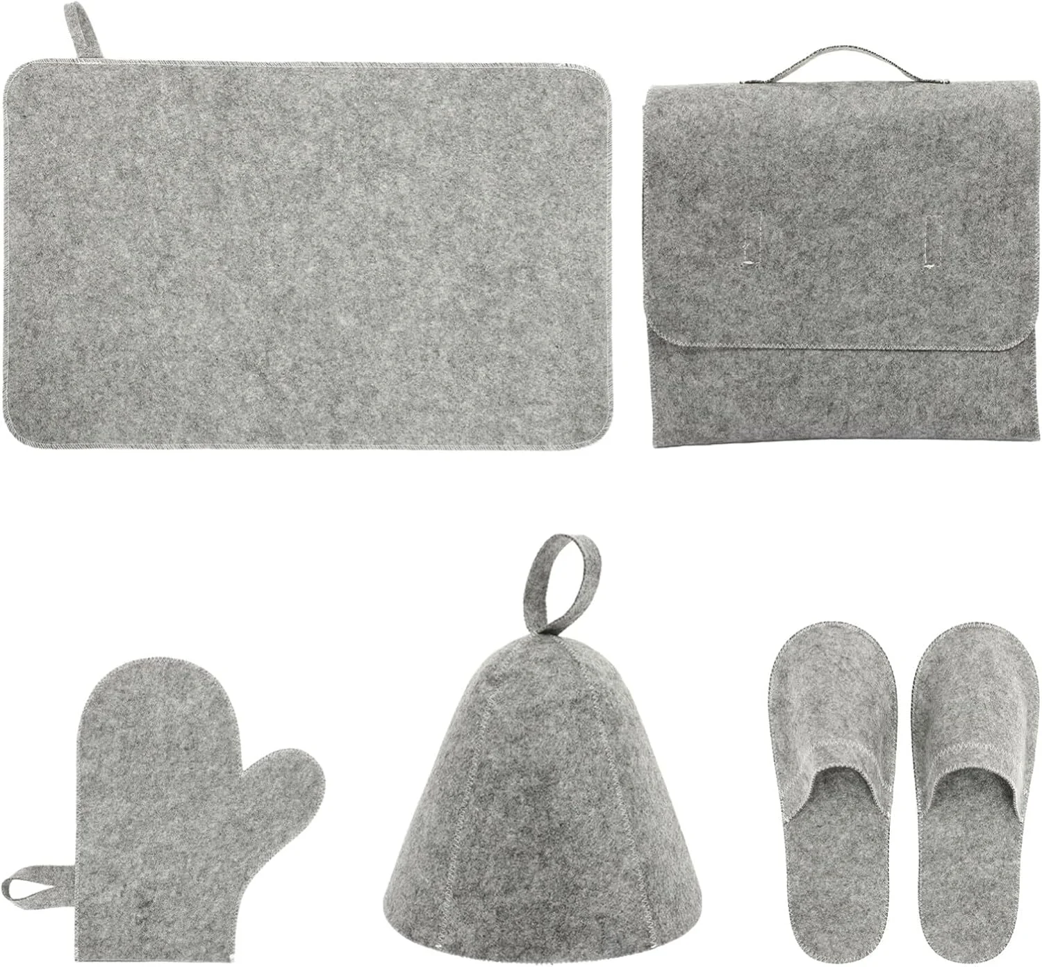 5 pieces Sauna Accessories Slippers Gloves Seat Cushion Set Felt Sauna Hat  With Storage Bag