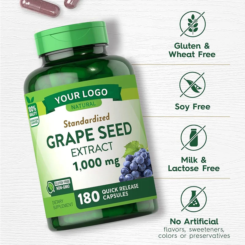 Natural Supplement Health Food Grape Seed Oil Extract Softgel Grapeseed Capsules OPC OEM Private Label 120mg 500mg Antioxidant