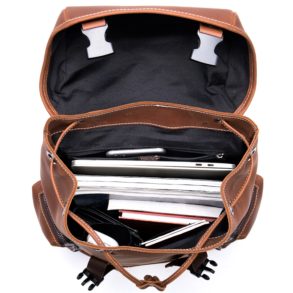 Laptop Rucksack Travel Weekender Daypack Retro Distressed Cowhide Leather Backpack for Men