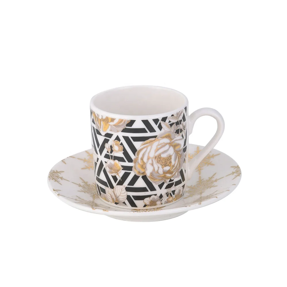 70ml Afternoon Drinkware floral decal elegant Turkish coffee tea cups saucer set of porcelain cup