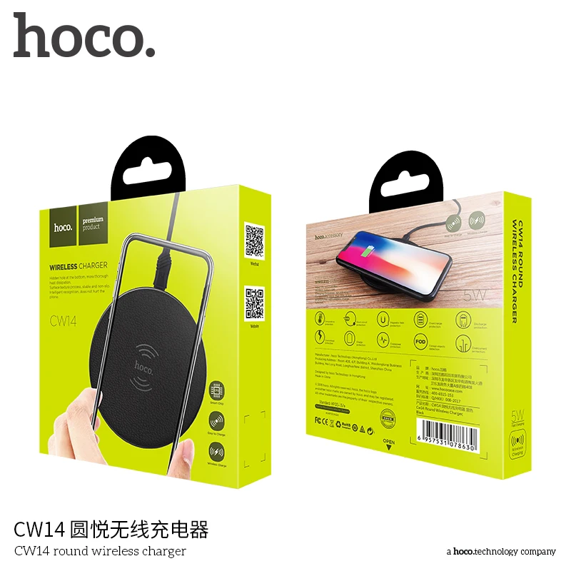 
HOCO Best Seller CW14 Cell Phone Charger Wireless Portable Fast Wireless Smart Mobile Charging Pad for iPhone 