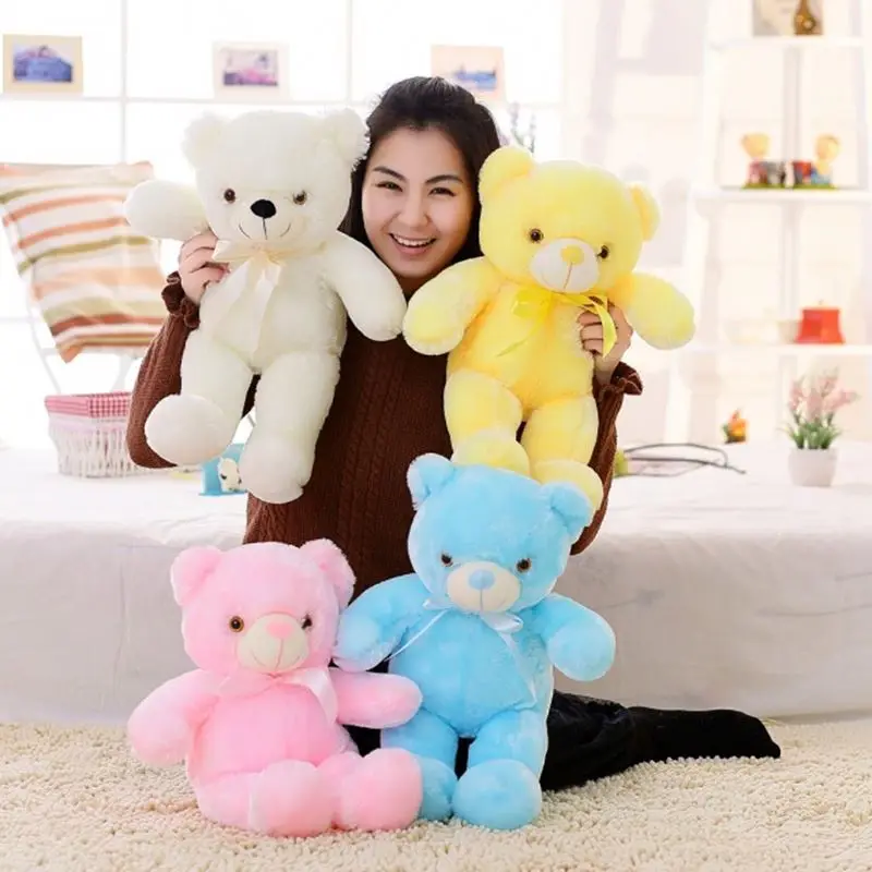 Wholesale Custom Led Teddy Bear 30cm Stuffed Animal Colorful Plushie Toy Light Up Led Musical Teddy Bear For Valentine